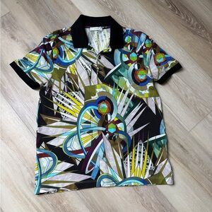 Versace Collection Multicolor Graphic Short Sleeve Polo - Black Trim - Size L